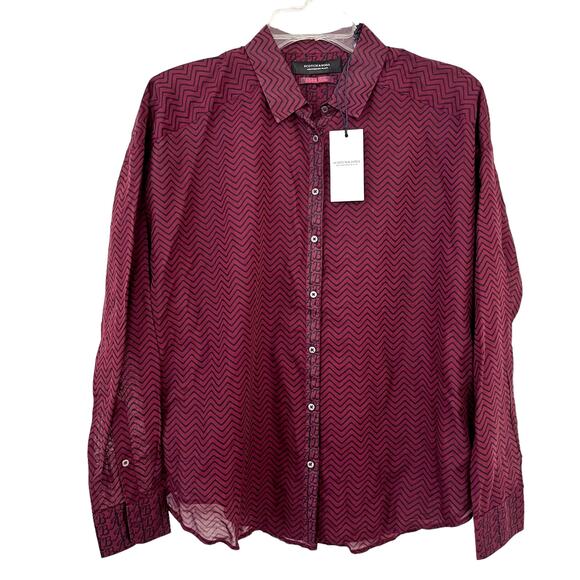 NWT Scotch & Soda Long Sleeve Button Up Semi Sheer Shirt Burgundy Black Small - Picture 1 of 12